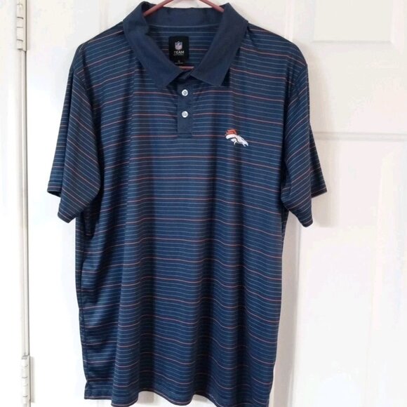 NFL Team Apparel- Denver Broncos Polo Shirt Men’s XL Striped 100% Polyester - Picture 1 of 7